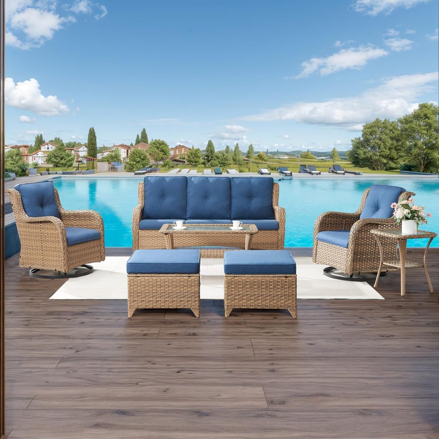 Patio Furniture 7 Pieces Outdoor Furniture Set PE Wicker Patio Couch w