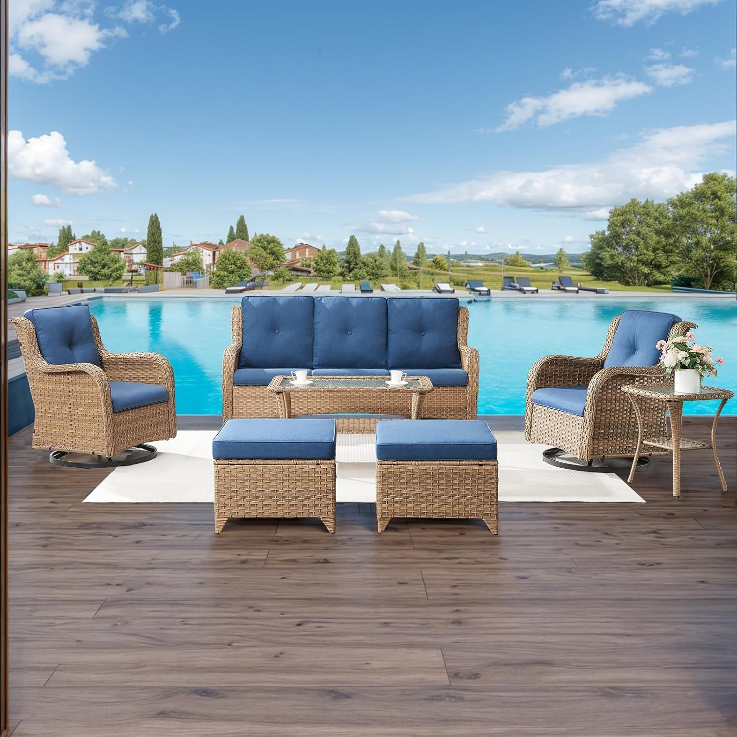 Patio Furniture 7 Pieces Outdoor Furniture Set PE Wicker Patio Couch w