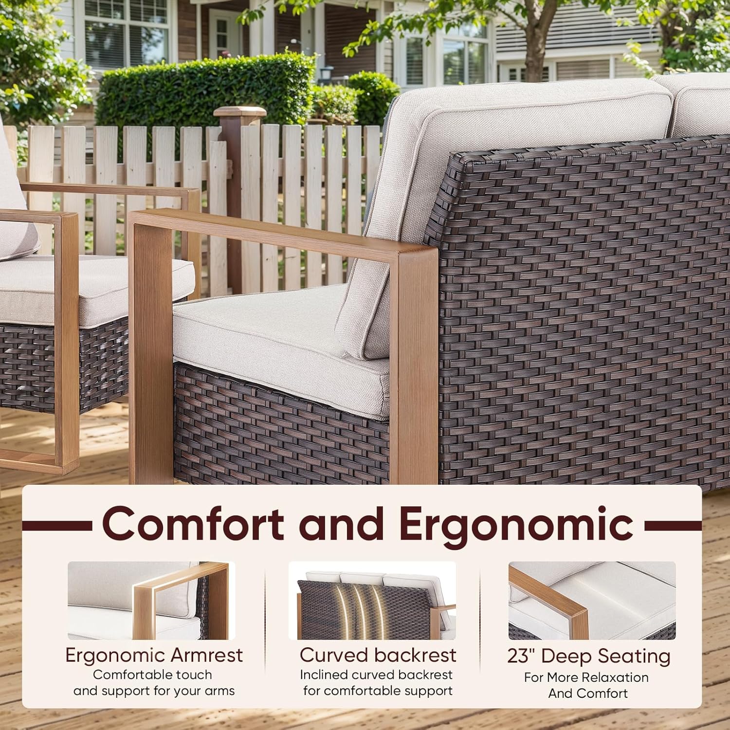 Outdoor Wicker Sofa-3 Seater Rattan High Back Couch Patio Sofa for Deck Porch Garden Balcony Poolside