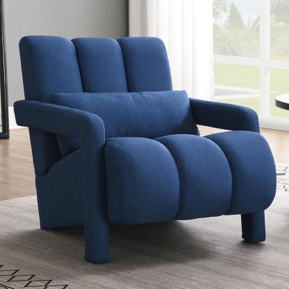 Modern Accent Chair, Linen Upholstered Single Sofa Chair with Pillow, Tufted Accent Arm Chair with Armrest