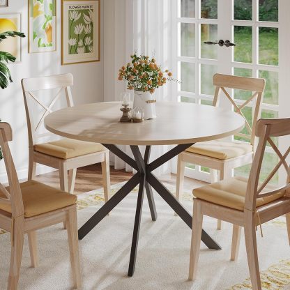 47.2 Inch Round Dining Table for 4, Wood Kitchen Table, Round Dinner Table