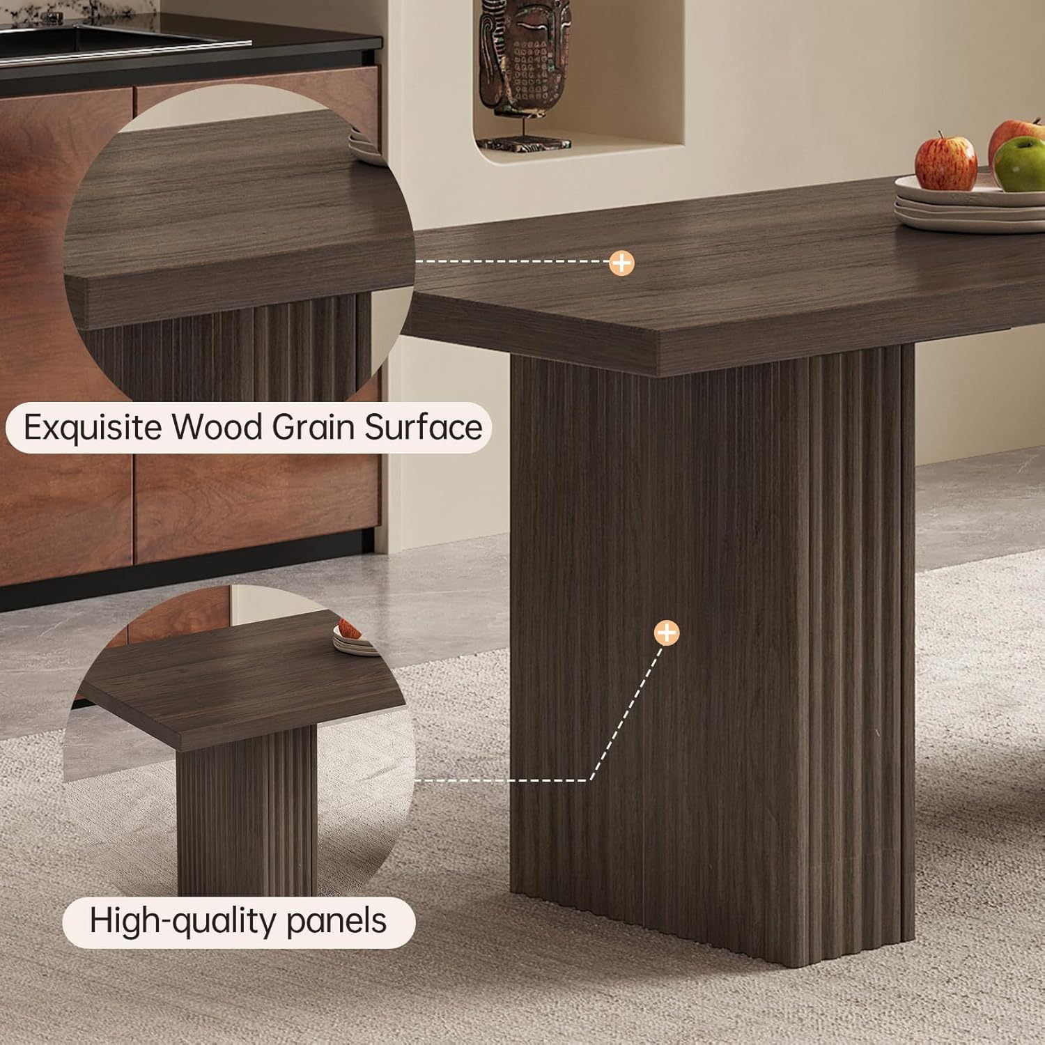 66.93" Mid-Century Large Dining Table for 2,4,6,8, Rectangle Dining Kitchen Table with Sturdy Pedestal, Spacious Modern Farmhouse Dinner Table