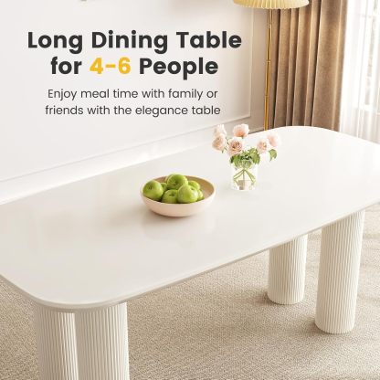 Large 63" Kitchen Dining Table, White Dining Room Table for 2-6, Small White Kitchen Table with 1.77" Sturdy Thick Table Top, Modern Dining Table with Sturdy Pedestal Legs
