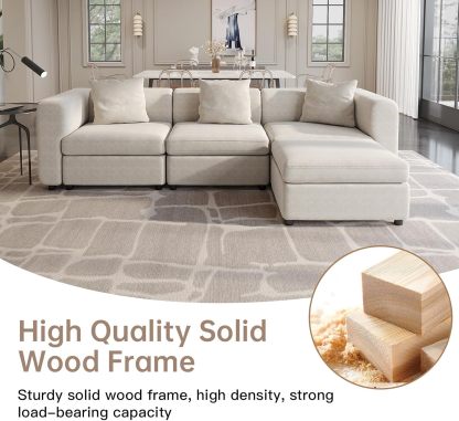 Off-White Comfy Queen Sectional Sofa, Sleeper Sofa Couch with Removable Cushion, Modular Sofa with Pillows and Storage Chaise