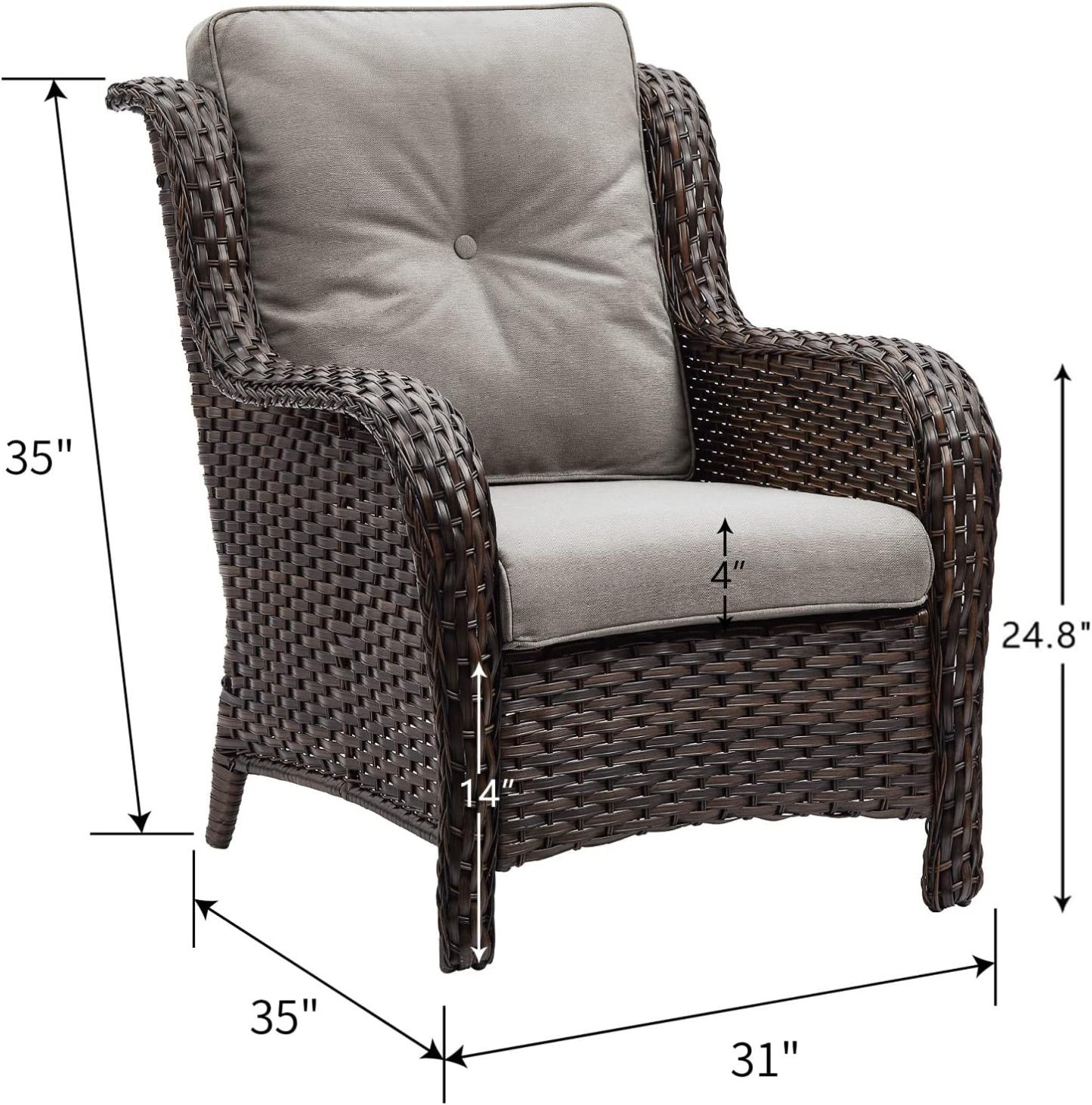 5 Pieces Patio Bistro Set Wicker Patio Chairs Set of 2 with Ottomans and Side Table Rattan Outdoor Furniture