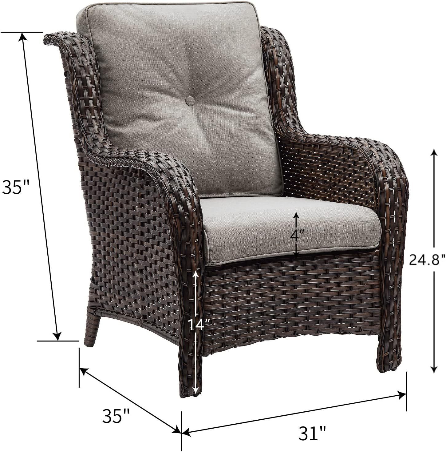 5 Pieces Patio Bistro Set Wicker Patio Chairs Set of 2 with Ottomans and Side Table Rattan Outdoor Furniture