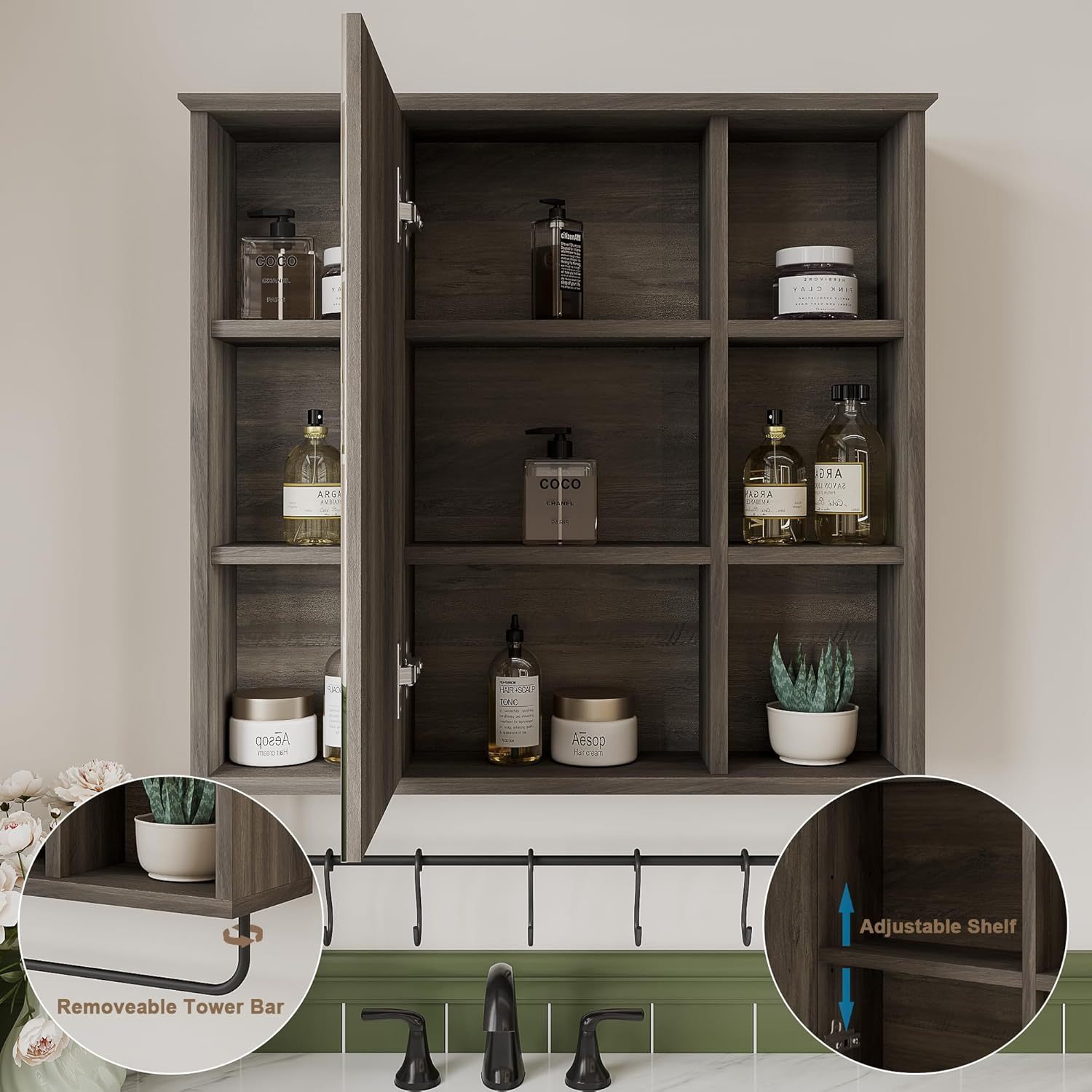 Medicine Cabinet with Mirror, Wall Mounted Bathroom Storage Cabinet with Mirror Door