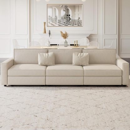 122" 3 Seats Beige Sectional Sofa, Modern Oversized Modular Sofa Couch with Removable Cushions, Sturdy Pine Wood Frame for Long Time