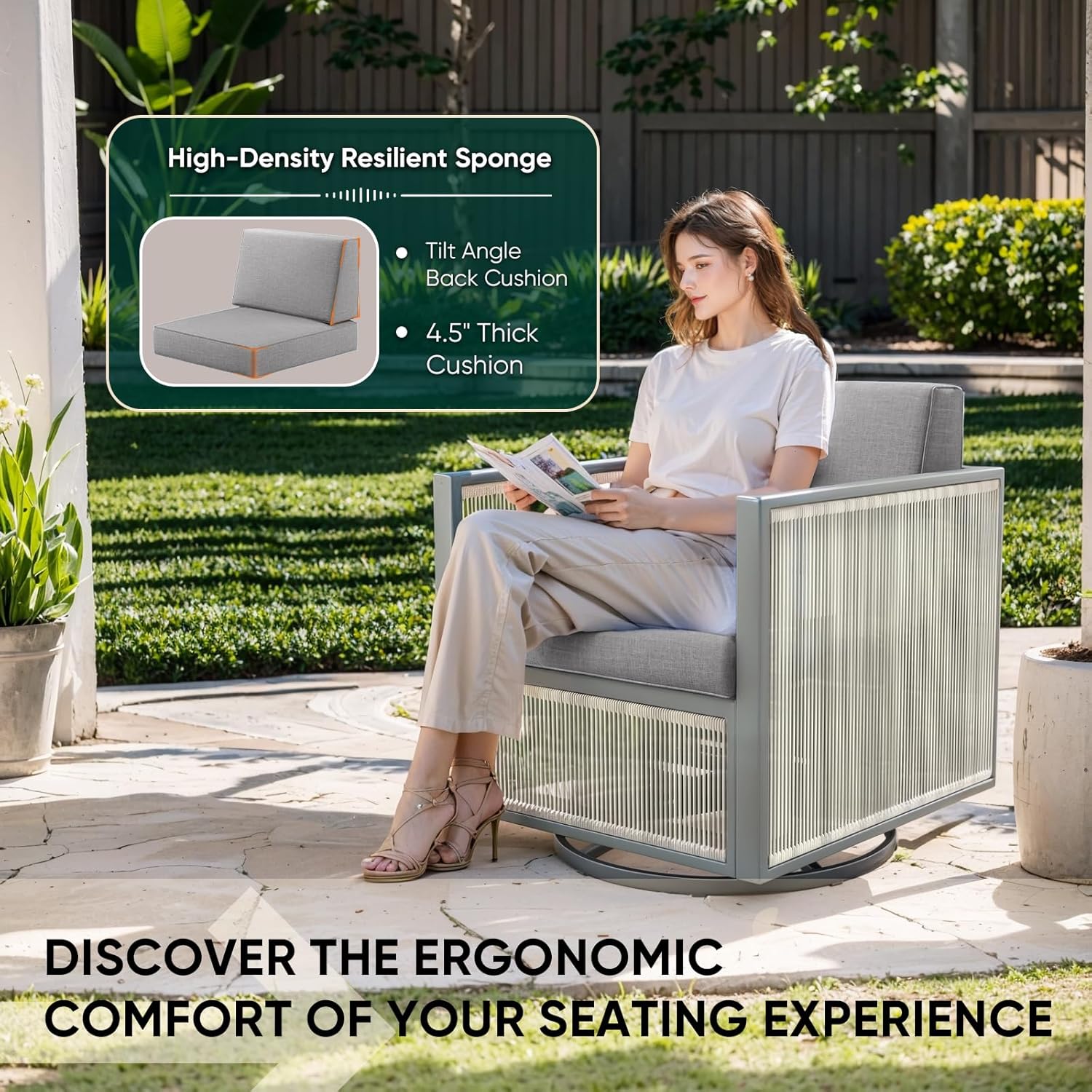 Rocking Chair Outdoor-High Back Swivel Rocking Chair with Ottoman Outdoor Patio Furniture Set for Patio Garden Porch