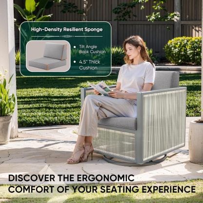 Rocking Chair Outdoor-High Back Swivel Rocking Chair with Ottoman Outdoor Patio Furniture Set for Patio Garden Porch