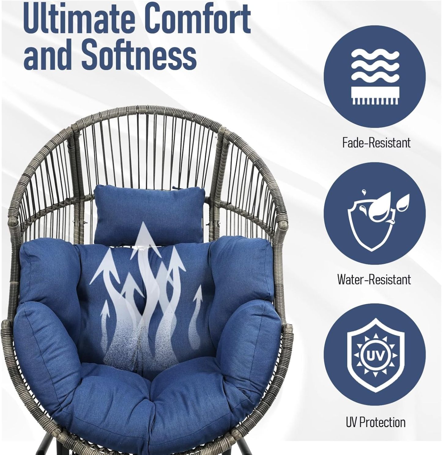 Outdoor Rocking Egg Chair - All-Weather Wicker Egg Basket Chair Rocker Glider Chair for Patio Balcony Living Room Sunroom