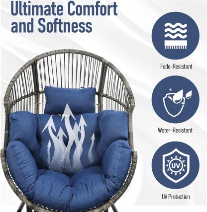 Outdoor Rocking Egg Chair - All-Weather Wicker Egg Basket Chair Rocker Glider Chair for Patio Balcony Living Room Sunroom