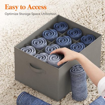 Jeans Organizer for Closet, Large Size Pants Storage Bins 12 Cell, Foldable Clothes Drawer Organizer