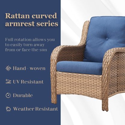 3 Pieces Patio Bistro Set Wicker Patio Chairs Set of 2 with Tempered Glass Top Side Table Rattan Outdoor Furniture Conversation Set