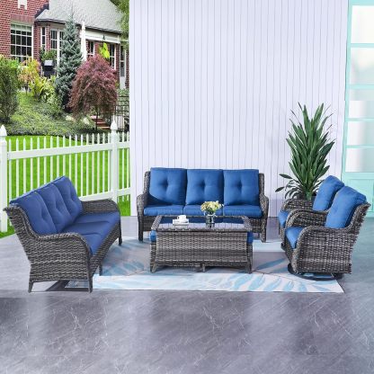 7pcs Patio Furniture Set Swivel Rocker Patio Chairs,PE Wicker Outdoor Sofa Set of 2 with Coffee Table and Ottomans