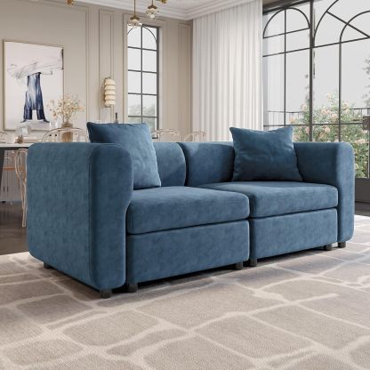 81.88" Blue Loveseat Sofa, Extra Width Sectional Sleeper Sofa with Armrest, Modular Sectional Sofa with Cushion and Removable Back Cushion