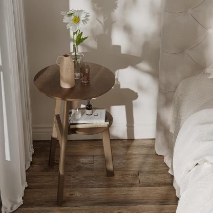 Round End Table Set of 2, Narrow Side Table for Small Spaces