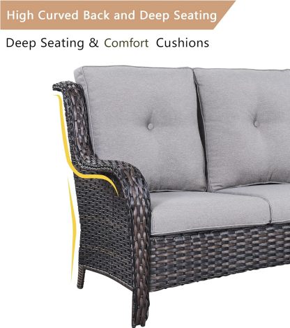 Outdoor Loveseat Sofa 2-Seat PE Rattan Patio Love Seat with Cushions,Deep Seat High Curved Back Armset Sectional Couch for Patio,Garden,Yard,Porch