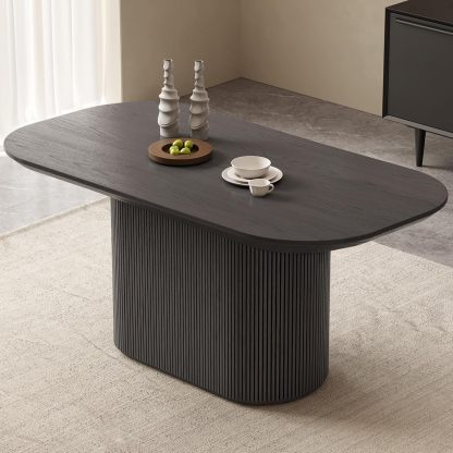 63" Oval Dining Table for 2-6 Person, Modern Black Kitchen Table, Luxury Rectangular Dinner Table