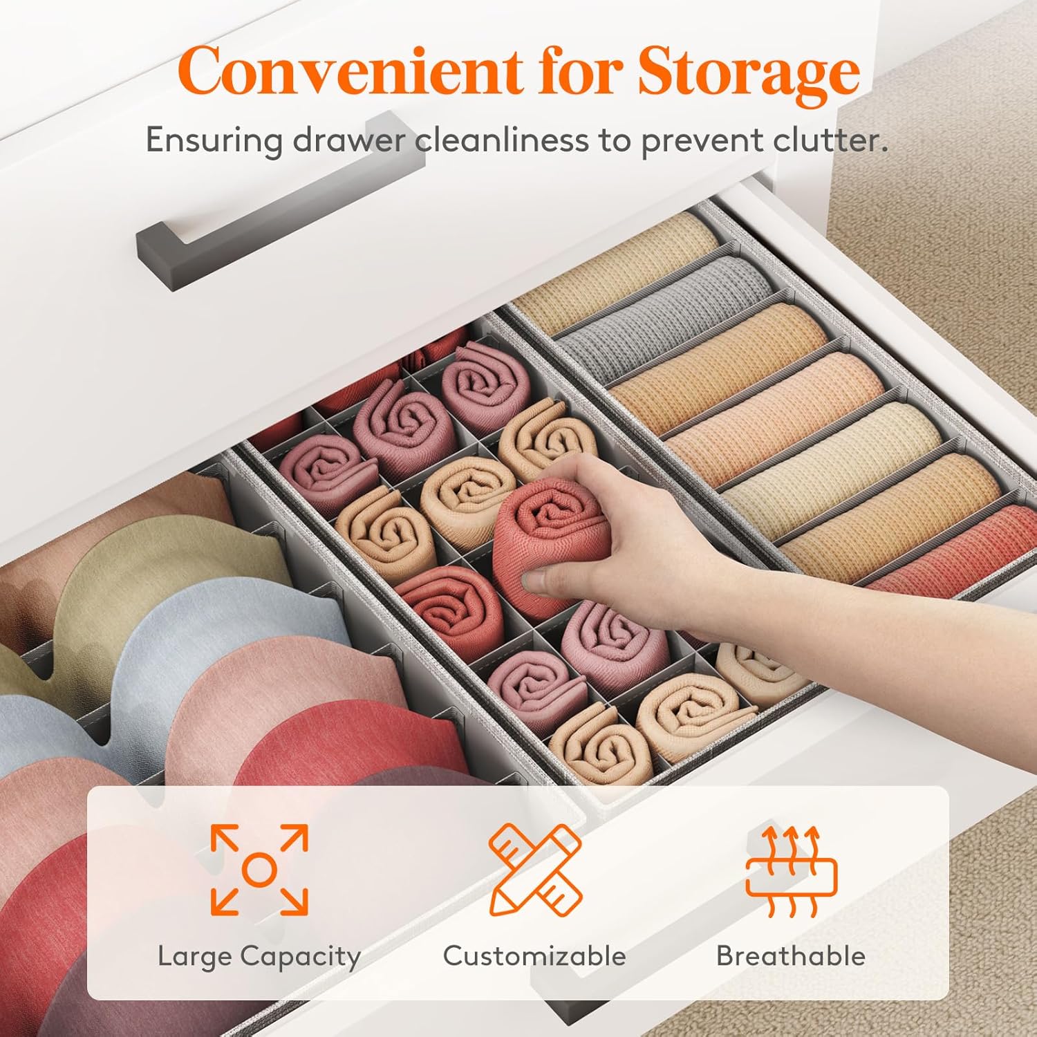10 Pack Drawer Organizer for Clothing, Dresser Organizer Wardrobe Storage Boxes