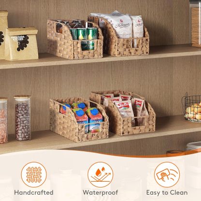 Handwoven PP Wicker Storage Basket, Waterproof Imitation Rattan Basket with Built-in Handles, Trapezoid Baskets for Organizing Shelves