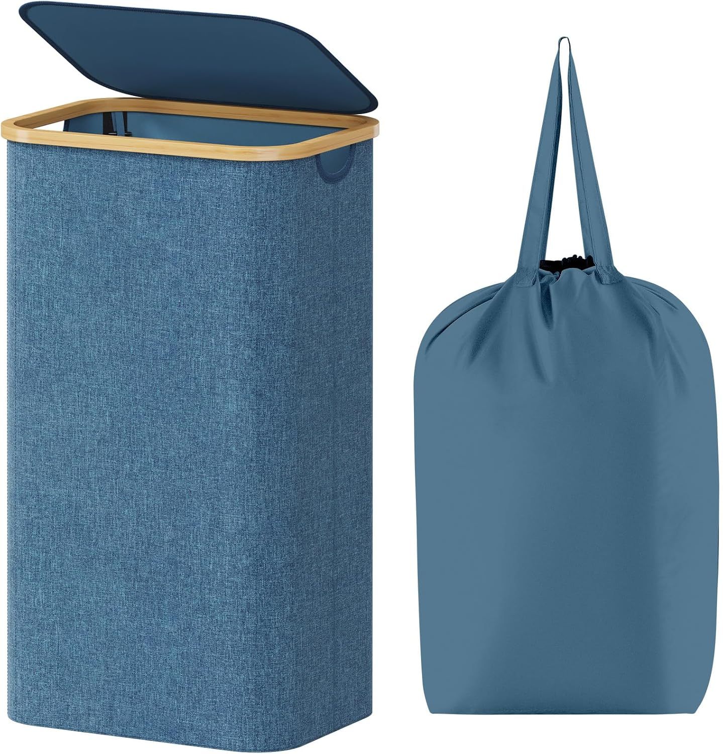 100L Laundry Basket with Lid, Clothes Hampers for Laundry with Bamboo Handles and A Removable Laundry Bag