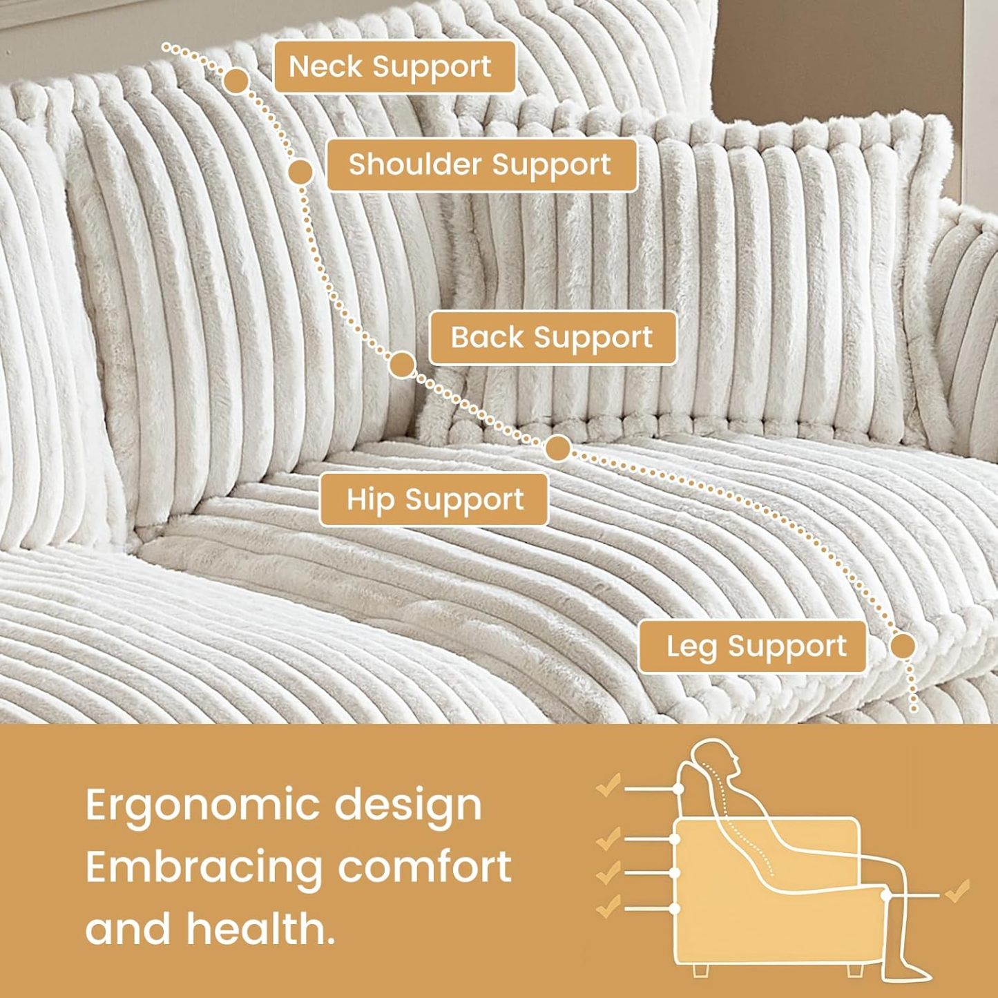 101" Spacious Corduroy Futon Couch, 3 Seater White Cloud Couch, Comfy Soft Sofa, Modern Corduroy Couch for Bedroom, 2 Seater Floor Couch for Living Room, Memory Foam Couch(White, 3 Seater)