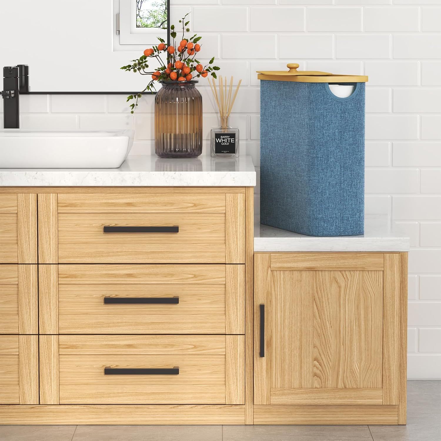 Toilet Paper Storage 30L, Bamboo Toilet Paper Basket with Lid and Handle, Free Standing Toilet Paper Holder Stand