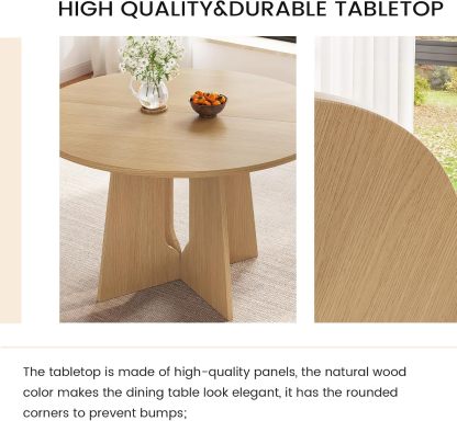 47.24" Round Dining Table, Small Dining Table for 2,4,6, Farmhouse Kitchen Table with Cross Sturdy Legs for Kitchen, Dining Room