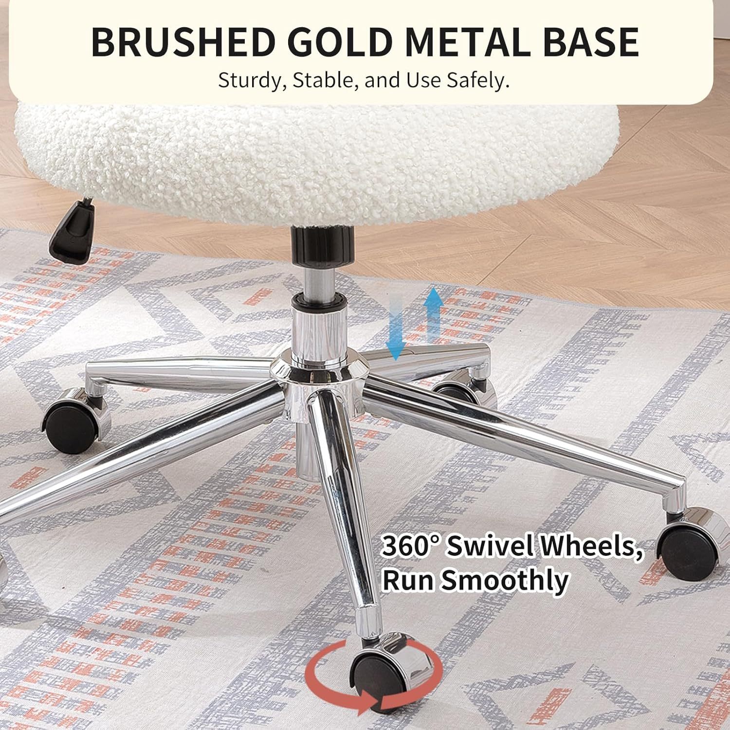 Cute Home Office Chair, Teddy Upholstered Desk Chair with Petal Back, Adjustable Home Desk Chair with Open Back