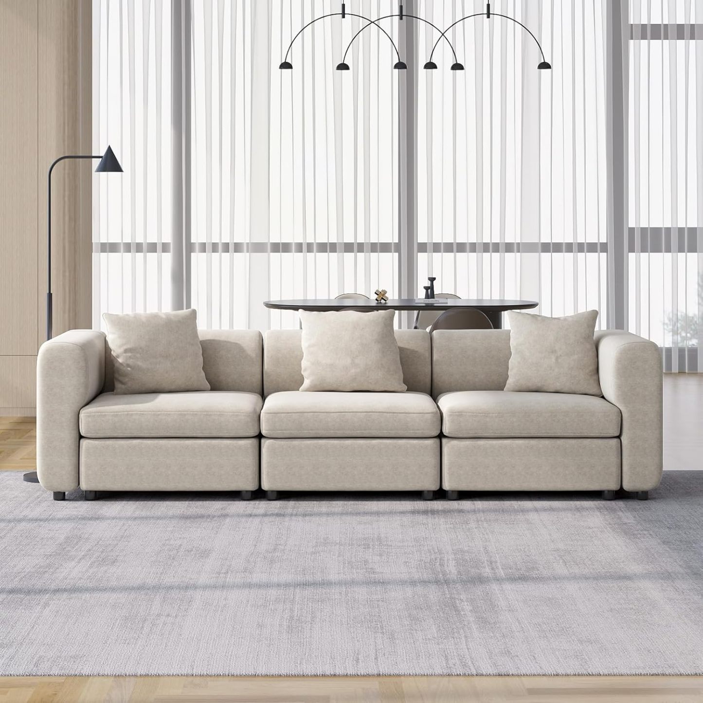 Off-White Comfy Queen Sectional Sofa, Sleeper Sofa Couch with Removable Cushion, Modular Sofa with Pillows and Storage Chaise