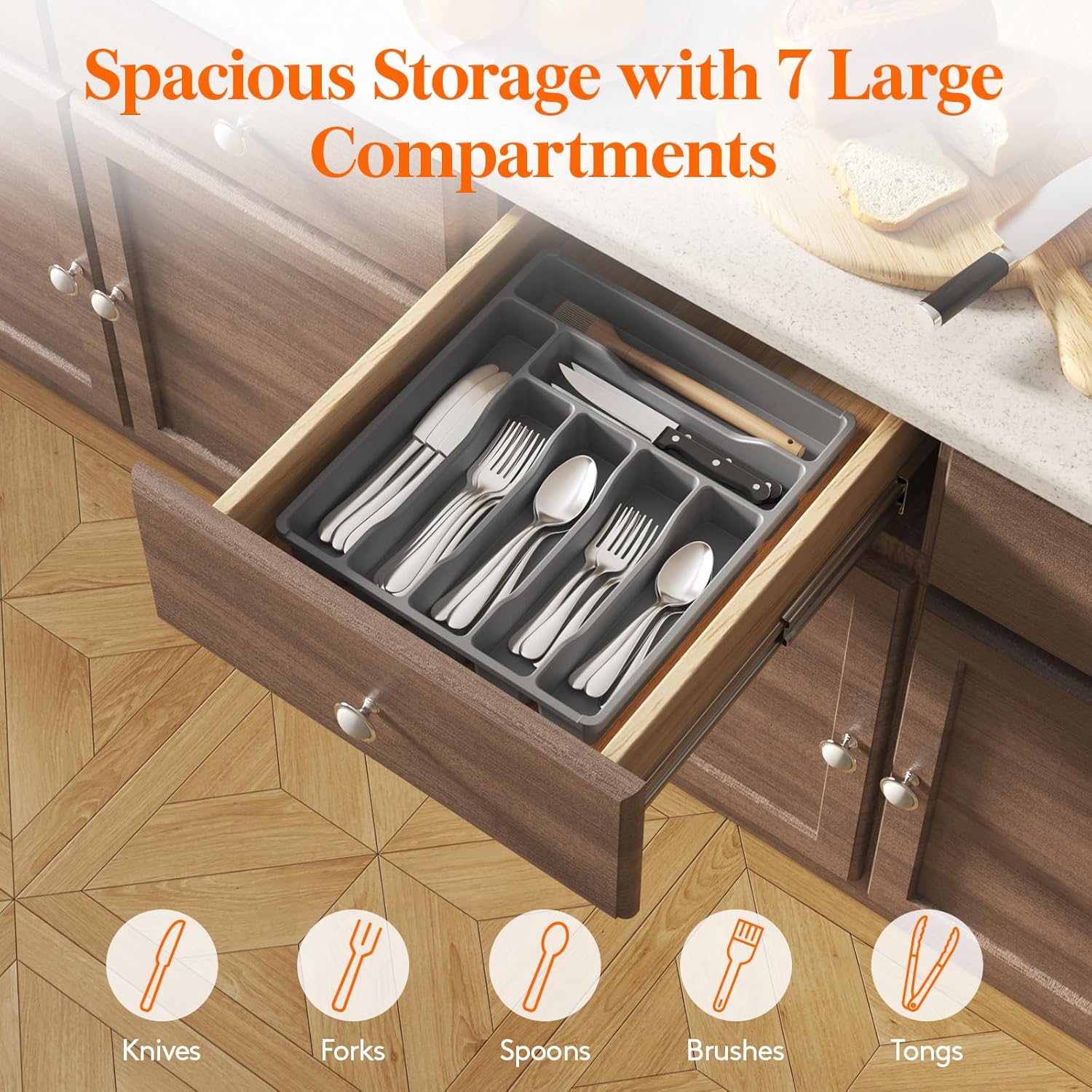 Silverware Drawer Organizer Tray, Plastic Cutlery Storage for Kitchen Drawer, Flatware and Utensil Holder Divider