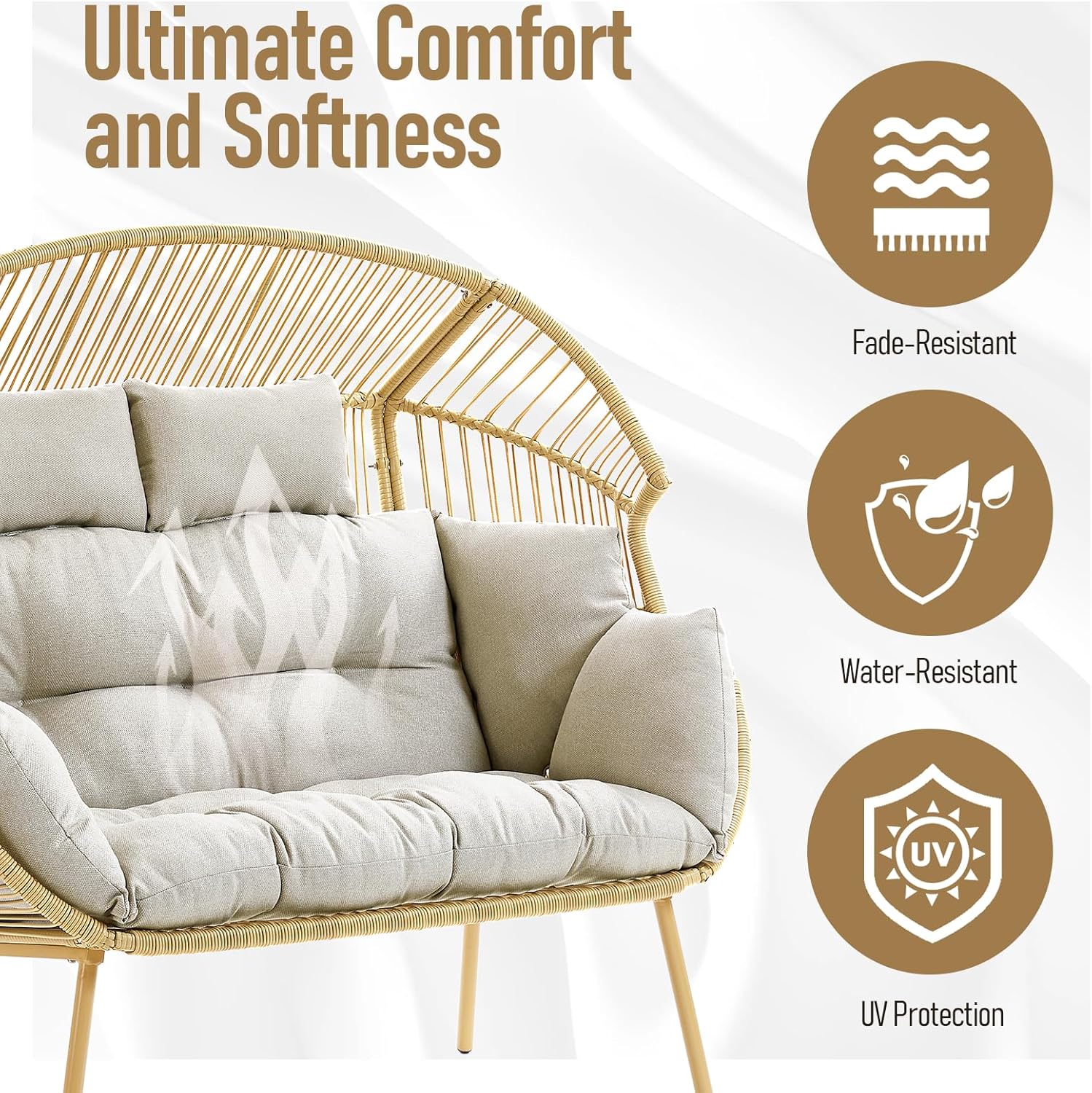 Double Egg Chair - 2 Person Wicker Egg Chair with 550Lbs Capacity Egg Basket Chair for Patio Balcony Living Room Sunroom