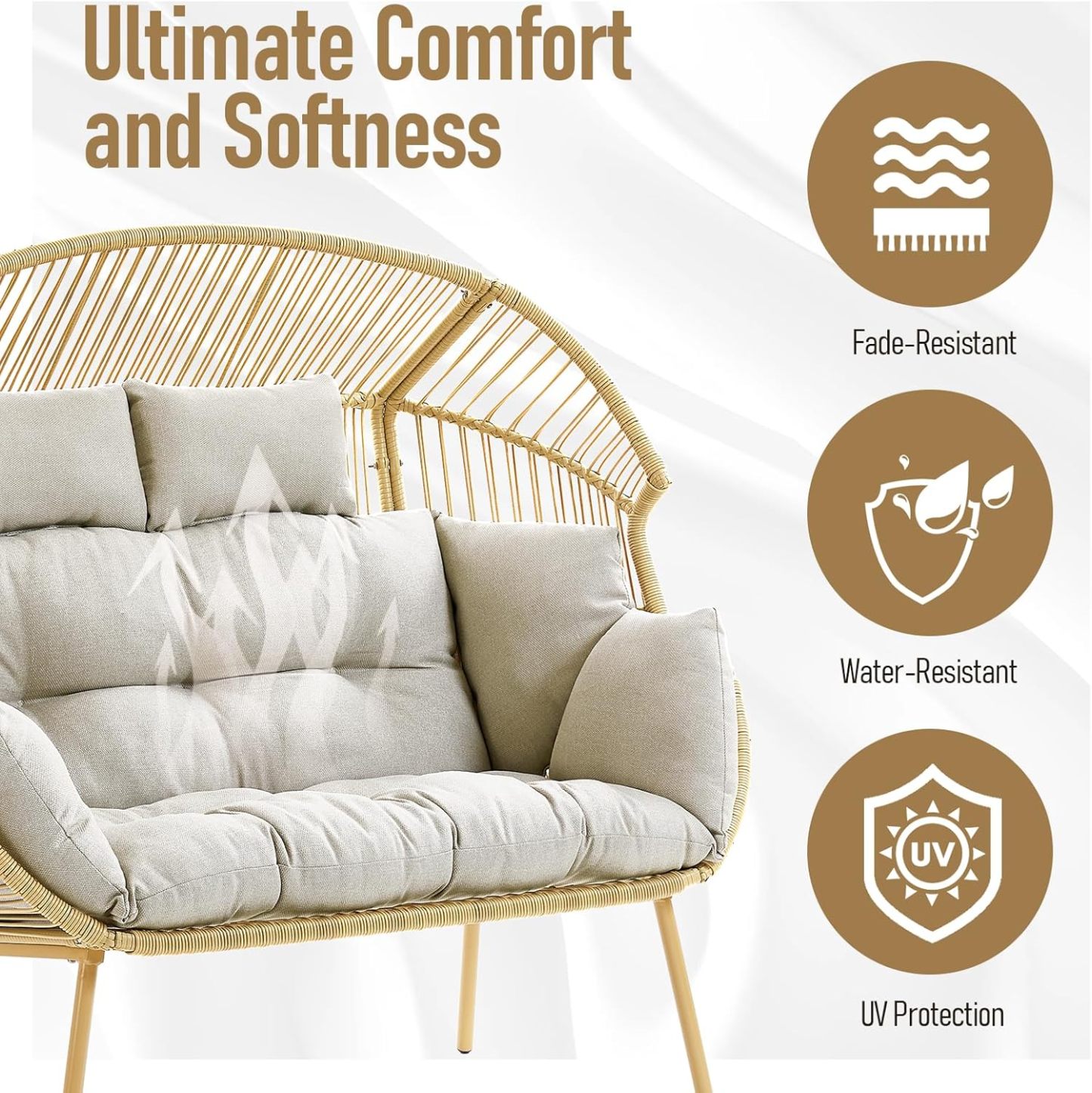 Double Egg Chair - 2 Person Wicker Egg Chair with 550Lbs Capacity Egg Basket Chair for Patio Balcony Living Room Sunroom