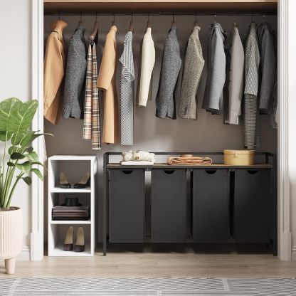 Laundry Hamper 4 Section, 168L Pull out Laundry Clothes Basket Organizer with Large Top Shelf and 4 Removable Bags and Handles