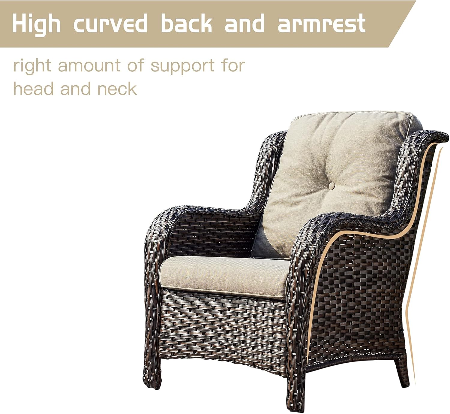 5 Pieces Patio Bistro Set Wicker Patio Chairs Set of 2 with Ottomans and Side Table Rattan Outdoor Furniture