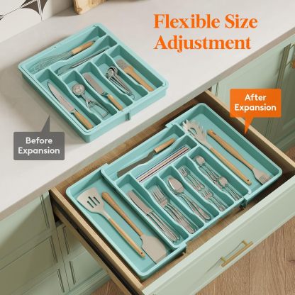 Silverware Drawer Organizer, Expandable Utensil Organizer for Kitchen Drawers, Adjustable Cutlery and Flatware Tray