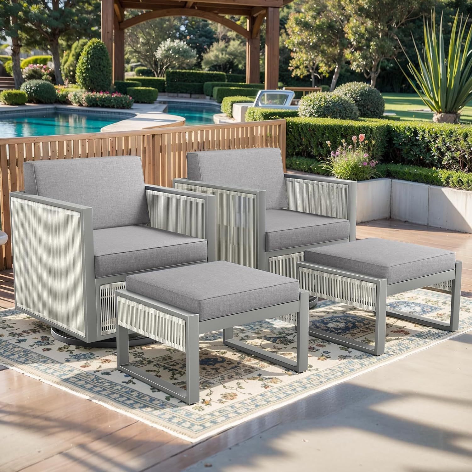 Rocking Chair Outdoor-High Back Swivel Rocking Chair with Ottoman Outdoor Patio Furniture Set for Patio Garden Porch