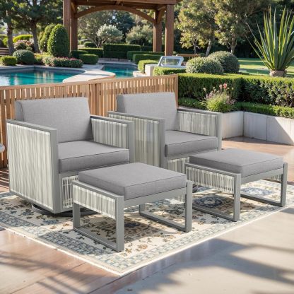 Rocking Chair Outdoor-High Back Swivel Rocking Chair with Ottoman Outdoor Patio Furniture Set for Patio Garden Porch