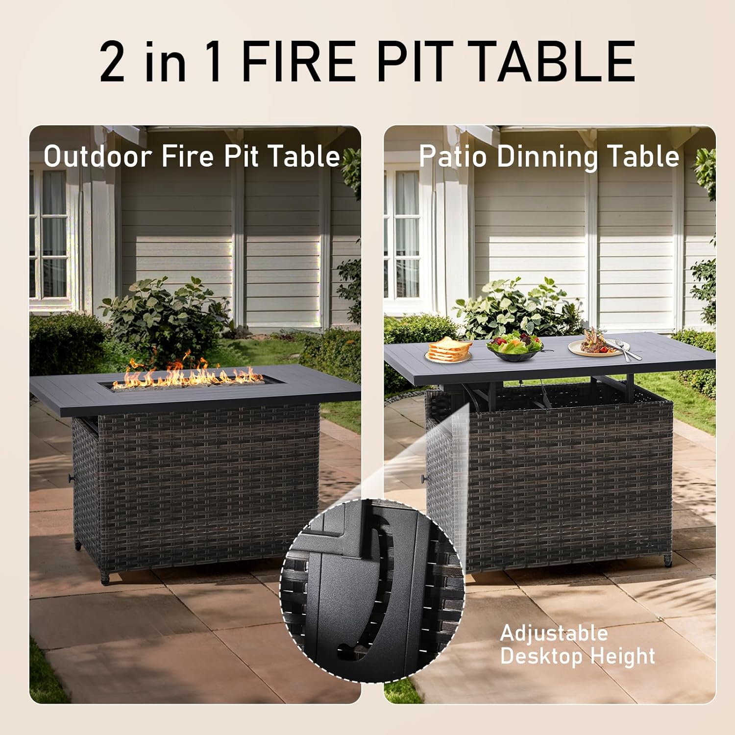 Patio Furniture Set with Fire Pit Table 5-Piece Wicker Outdoor Swivel Rocker Patio Chairs High Back Outdoor Couch Conversation Set
