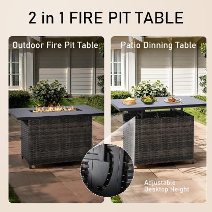 Patio Furniture Set with Fire Pit Table 5-Piece Wicker Outdoor Swivel Rocker Patio Chairs High Back Outdoor Couch Conversation Set