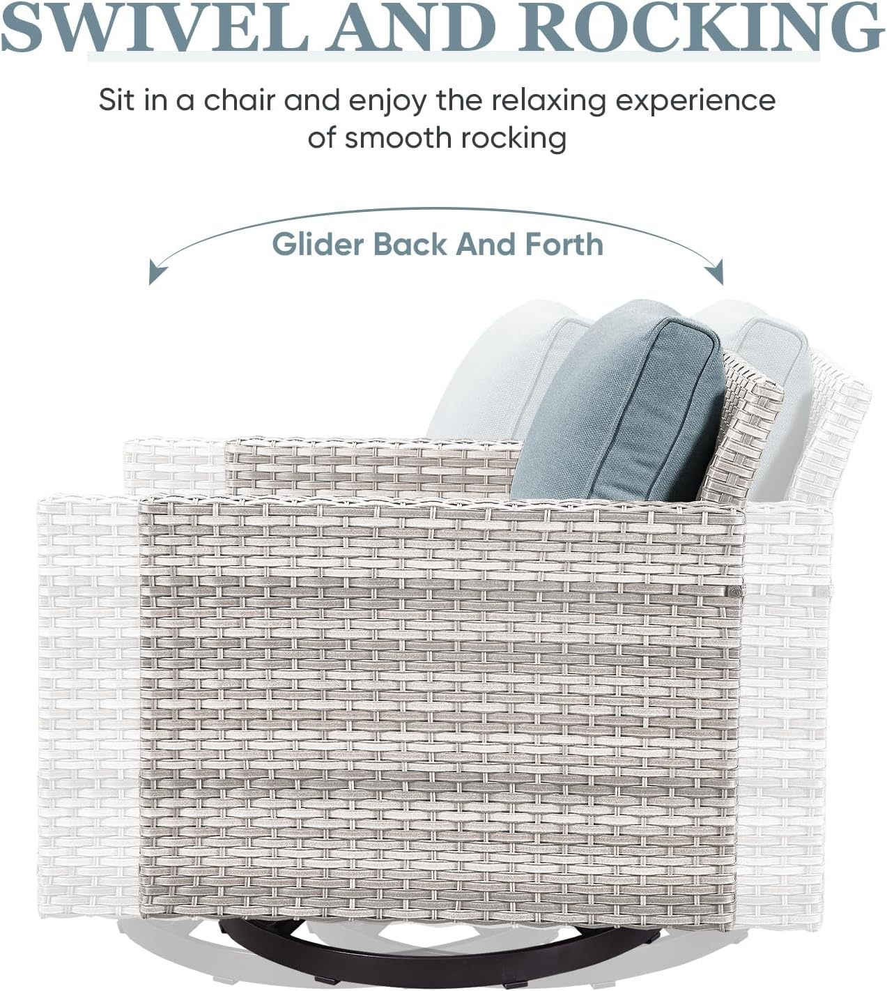 3-Piece Patio Swivel Chairs,PE Wicker Outdoor Rocking Chairs Bistro Set with Side Table Porch Balcony Furniture with Cushions