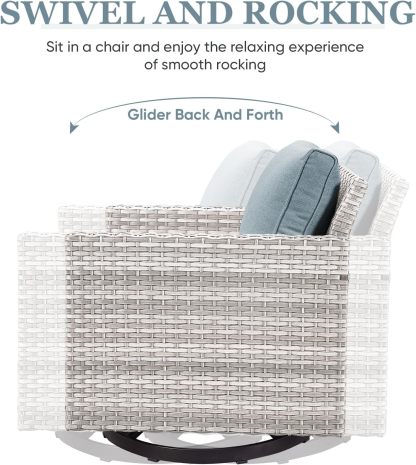 3-Piece Patio Swivel Chairs,PE Wicker Outdoor Rocking Chairs Bistro Set with Side Table Porch Balcony Furniture with Cushions