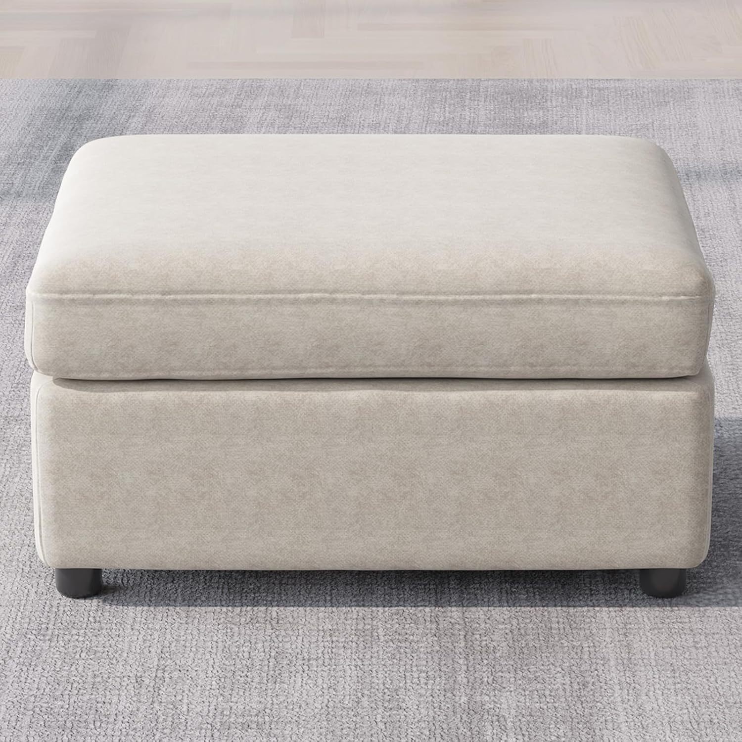 81.88" Off-White Loveseat Sofa, Extra Width Sectional Sleeper Sofa with Armrest, Modular Sectional Sofa with Cushion and Removable Back Cushion, Floor Sofa (Off-White, 1 Ottoman)