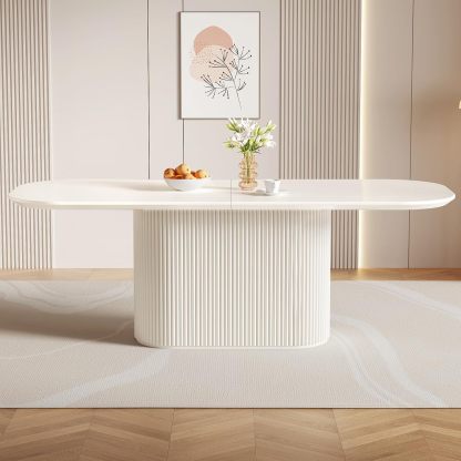 86" Oval Dining Table for 2-8 Person, Modern White Kitchen Table, Luxury Rectangular Dinner Table