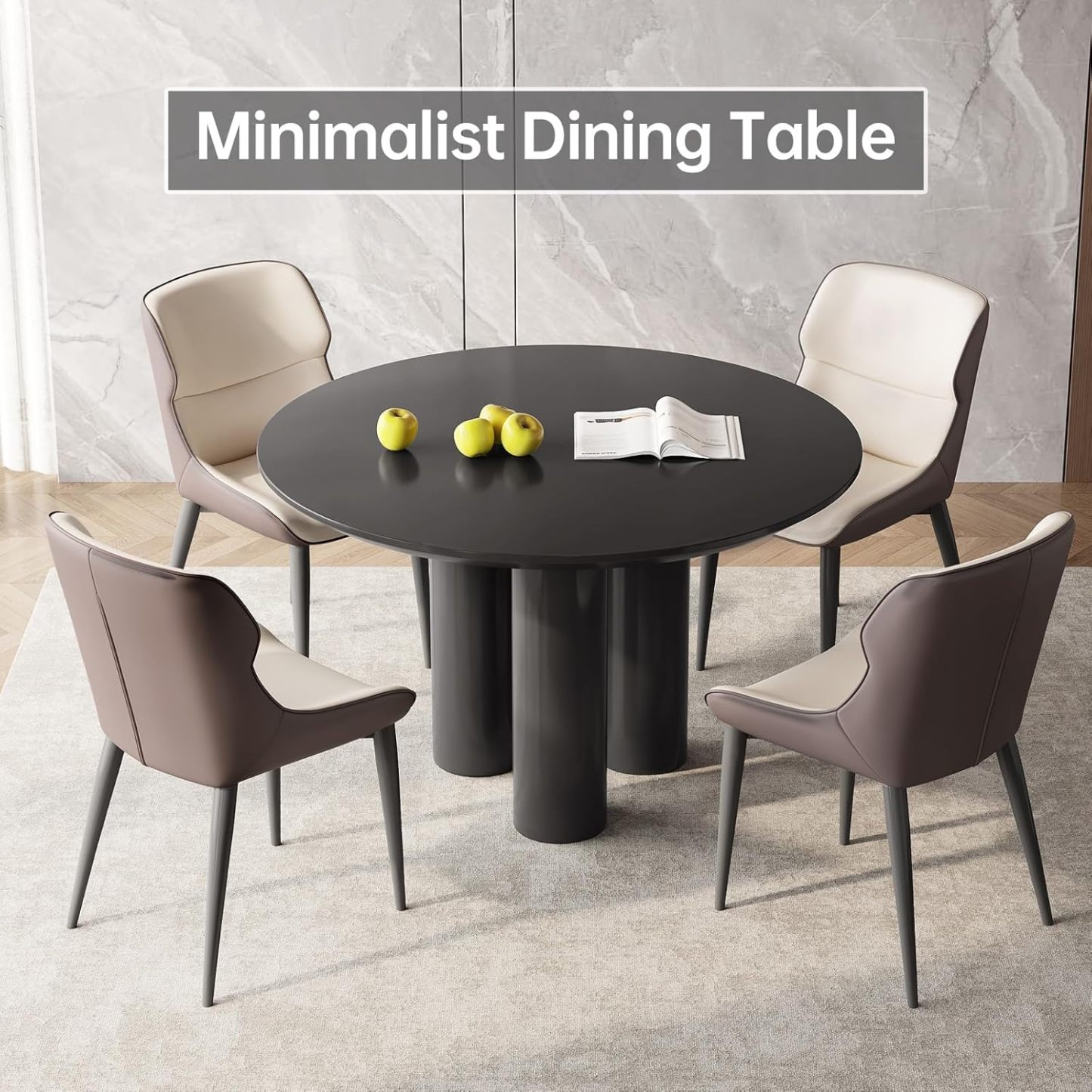 47" Small Dining Table for 2,4, Modern Dining Room Table wtih 3 Sturdy Legs, Round Kitchen Table