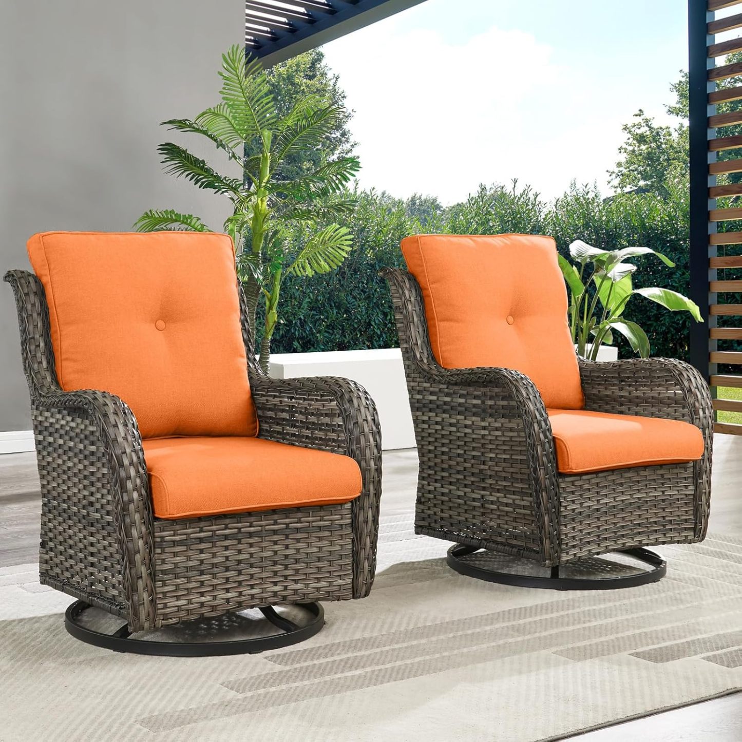 Outdoor Swivel Rocker Wicker Patio Chairs Set of 2