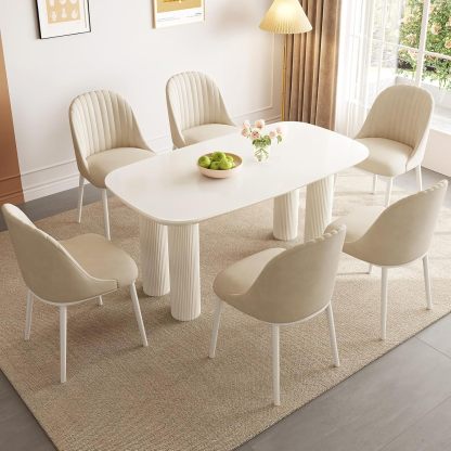 Large 63" Kitchen Dining Table, White Dining Room Table for 2-6, Small White Kitchen Table with 1.77" Sturdy Thick Table Top, Modern Dining Table with Sturdy Pedestal Legs
