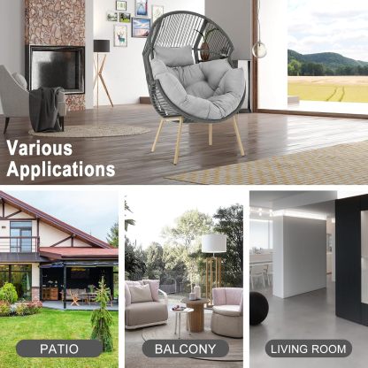 Egg Chair Oversized Outdoor Lounger Wicker Egg Basket Chair with Stand Cushions for Patio Backyard Bedroom Living Room 350LB Capacity