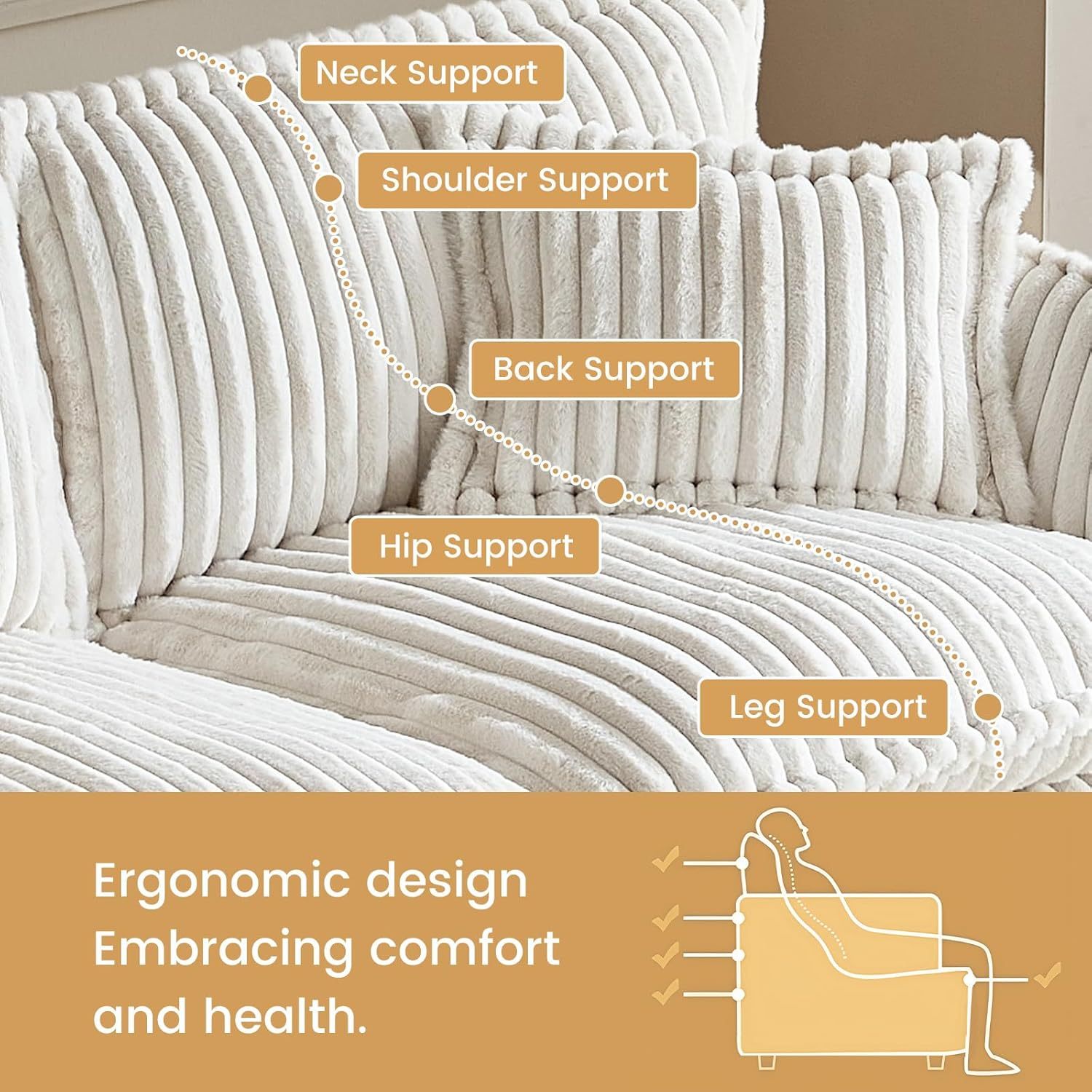 130.7" Corduroy Futon Couch, 4 Seater White Cloud Couch, Comfy Soft Sofa, Modern Corduroy Couch for Bedroom, Floor Couch for Living Room, Memory Foam Modular Cloud Couch (White, 4 Seater)